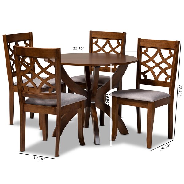 Baxton Studio Sandra Grey Upholstered and Walnut Wood 5-Piece Dining Set - 172-9875-10901