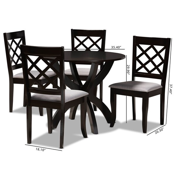 Baxton Studio Savina Grey Upholstered and Dark Brown Wood 5-Piece Dining Set - 169-9726-10902