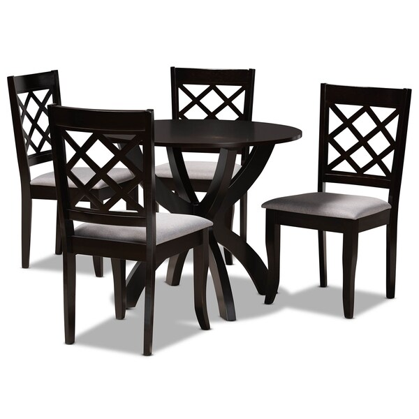 Baxton Studio Savina Grey Upholstered and Dark Brown Wood 5-Piece Dining Set - 169-9726-10902