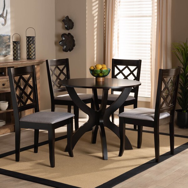 Baxton Studio Savina Grey Upholstered and Dark Brown Wood 5-Piece Dining Set - 169-9726-10902