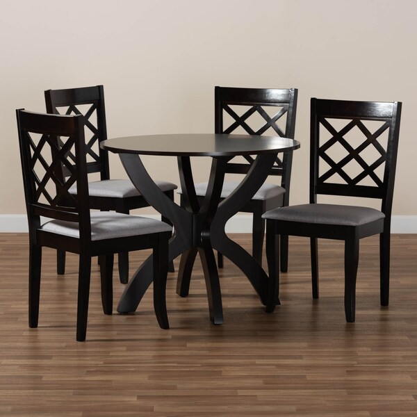 Baxton Studio Savina Grey Upholstered and Dark Brown Wood 5-Piece Dining Set - 169-9726-10902