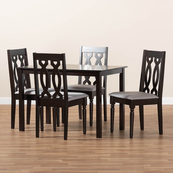 Baxton Studio Cherese Grey Upholstered Espresso Finished 5-Piece Wood Dining Set - 157-9734-8026