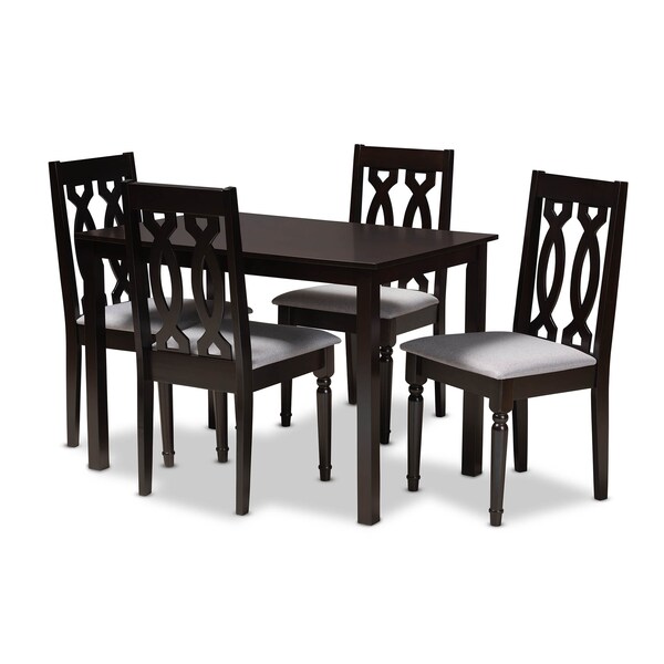 Baxton Studio Cherese Grey Upholstered Espresso Finished 5-Piece Wood Dining Set - 157-9734-8026