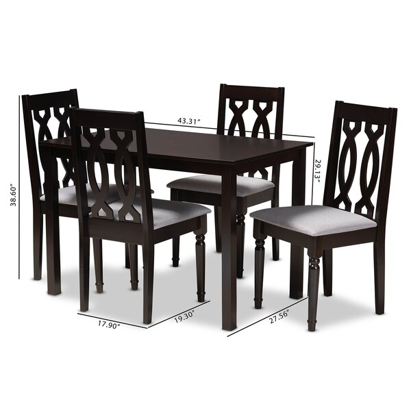 Baxton Studio Cherese Grey Upholstered Espresso Finished 5-Piece Wood Dining Set - 157-9734-8026