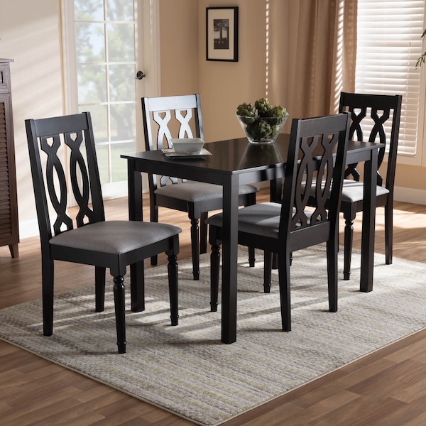 Baxton Studio Cherese Grey Upholstered Espresso Finished 5-Piece Wood Dining Set - 157-9734-8026
