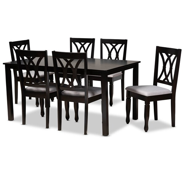 Baxton Studio Reneau Grey Upholstered Espresso Wood 7-Piece Dining Set - 162-10528-10519