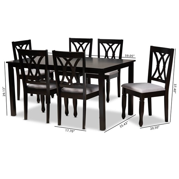 Baxton Studio Reneau Grey Upholstered Espresso Wood 7-Piece Dining Set - 162-10528-10519