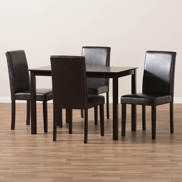 Baxton Studio Mia Modern Dark Brown Faux Leather Upholstered 5-Piece Dining Set - 142-8029-8026