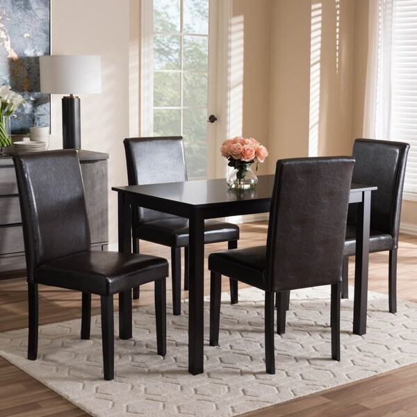 Baxton Studio Mia Modern Dark Brown Faux Leather Upholstered 5-Piece Dining Set - 142-8029-8026
