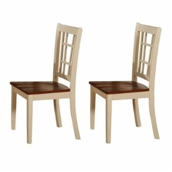 East West Furniture East West NC-WHI-W Nicoli Dining Chair with Wood Seat buttermilk & brown finish; Buttermilk & Saddle Brown - Pack of 2 - NIC-WHI-W