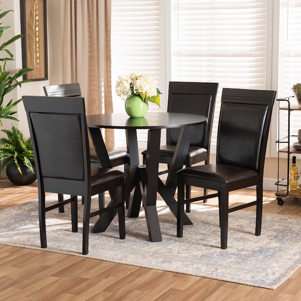Baxton Studio Nada Dark Brown Upholstered and Finished Wood 5-Piece Dining Set - 170-8031-10900