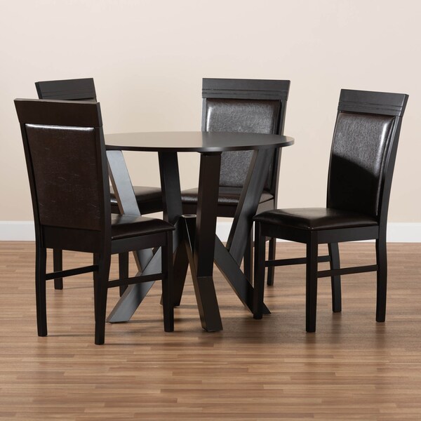 Baxton Studio Nada Dark Brown Upholstered and Finished Wood 5-Piece Dining Set - 170-8031-10900
