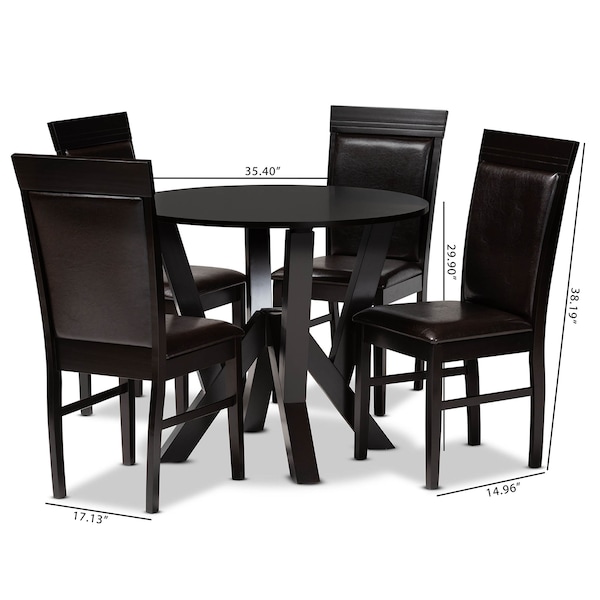 Baxton Studio Nada Dark Brown Upholstered and Finished Wood 5-Piece Dining Set - 170-8031-10900