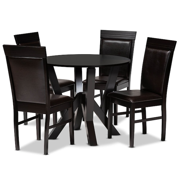 Baxton Studio Nada Dark Brown Upholstered and Finished Wood 5-Piece Dining Set - 170-8031-10900