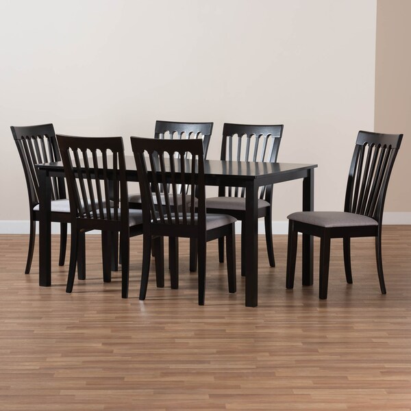 Baxton Studio Minette Gray Upholstered and Espresso Wood 7-Piece Dining Set - 166-10522-10519