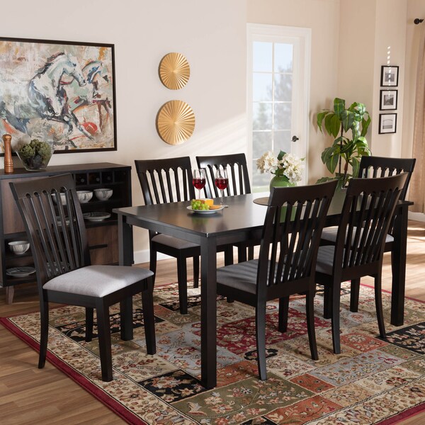 Baxton Studio Minette Gray Upholstered and Espresso Wood 7-Piece Dining Set - 166-10522-10519
