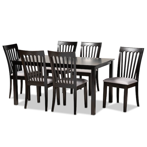 Baxton Studio Minette Gray Upholstered and Espresso Wood 7-Piece Dining Set - 166-10522-10519