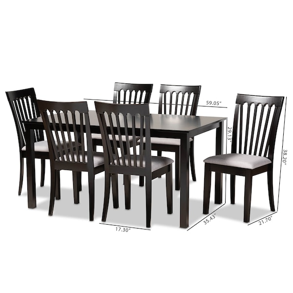 Baxton Studio Minette Gray Upholstered and Espresso Wood 7-Piece Dining Set - 166-10522-10519