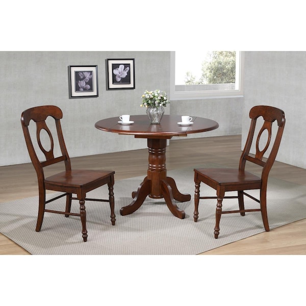 Sunset Trading 42 in. Round Drop Leaf Dining Set in Chestnut with Napoleon Chairs 3 Piece, 3PK - DLU-ADW4242-C50-CT3PC