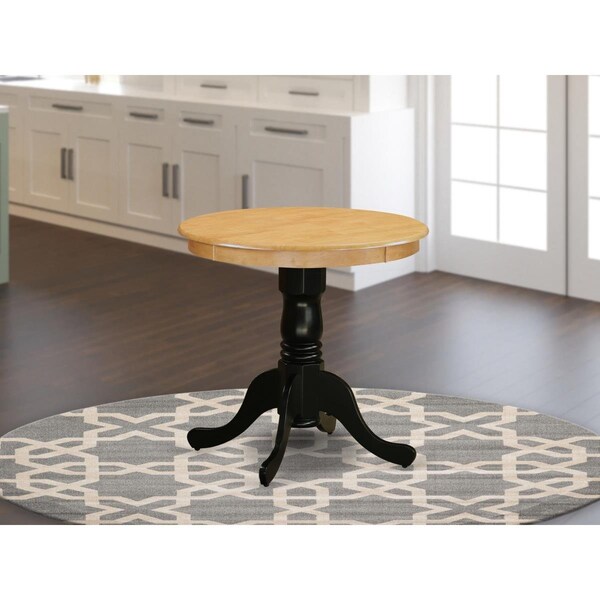 East West Furniture 30 in. Eden Round Rubber Wood Oak Dining Table with Wirebrushed Black Pedestal - EMT-OBK-TP