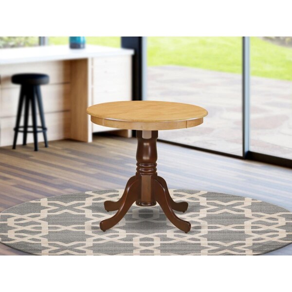 East West Furniture 30 in. Eden Round Rubber Wood Oak Dining Table with Mahogany Pedestal - EMT-OMA-TP