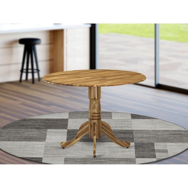 East West Furniture 42 in. Dublin Round Acacia Wood Texture Dining Table with Two 9 in. Drop Leaves - DLT-ANA-TP