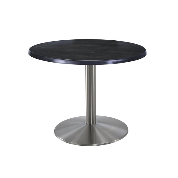 Holland Bar Stool Co 30" Tall OD214 Stainless Steel Table Base 22" Diameter 30" Diameter Black Steel Top - OD214-2230SSOD30RBLKSTL