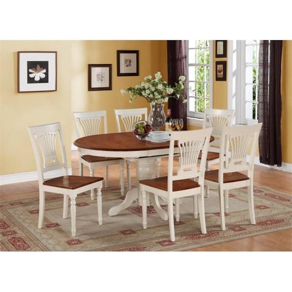 East West Furniture East West Furniture KEPL7-WHI-W 7PC Oval Dining Set with Single Pedestal with 18 in. butterfly leaf and 6 wood seat chairs - KEPL7-WHI-W
