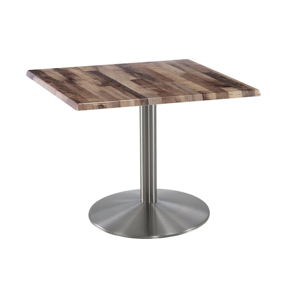 Holland Bar Stool Co 30" Tall OD214 Stainless Steel Table Base 22" Diameter 30"x30" Square Rustic Top - OD214-2230SSOD30SQRUSTIC