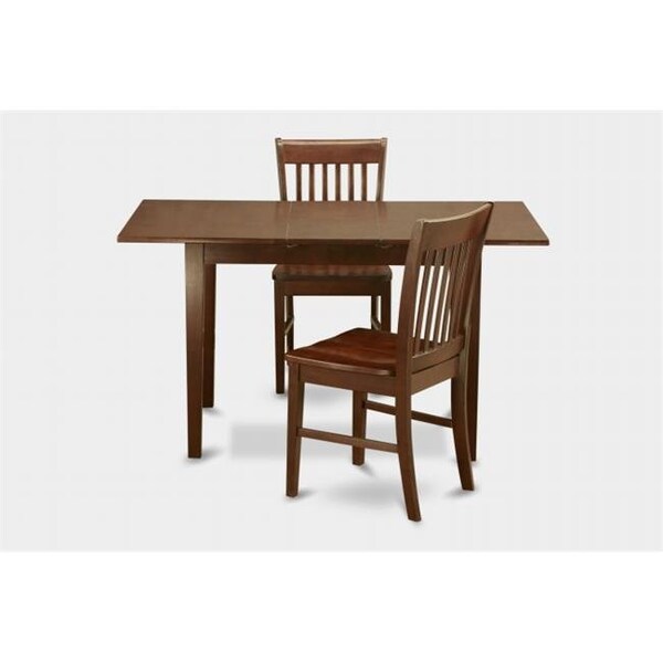 East West Furniture East West Furniture NOFK3-MAH-W Norfolk 3PC Set with rectangular table featured 12 in Leaf and 2 wood seat chairs - NOFK3-MAH-W