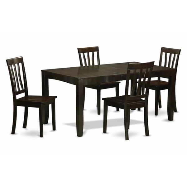 East West Furniture 5 Piece Dining Table Set For 4-Dining Room Table With Leaf and 4 Kitchen Chairs - LYAN5-CAP-W