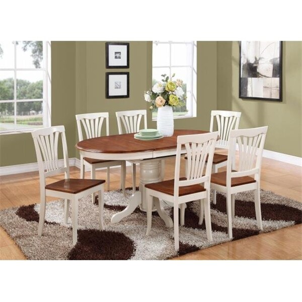 East West Furniture East West Furniture KEAV7-WHI-W 7PC Oval Dining Set with Single Pedestal with 18 in. leaf and 6 wood seat chairs - KEAV7-WHI-W