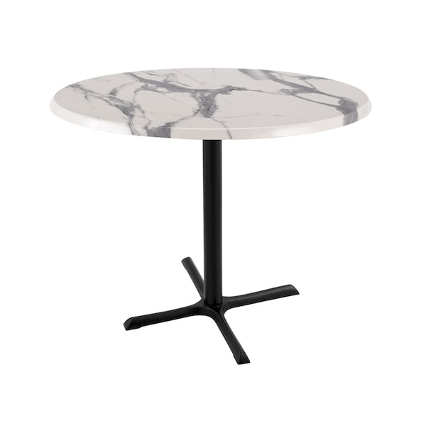 Holland Bar Stool Co 36" Tall OD211 Black Table Base 30" x 30" 36" Diameter White Marble Top by the HollBar Stool Co. - OD211-3036BWOD36RWM