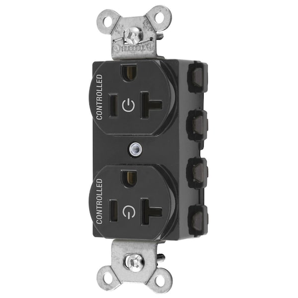 Hubbell Wiring Device-Kellems Straight Blade Devices, Receptacles, Duplex, SNAPConnect, Controlled, 20A 125V, 2-Pole 3-Wire Grounding, Nylon, Black - SNAP5362C2BK