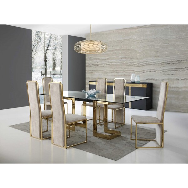 Homeroots 30 x 87 x 39 in. Glass Stainless Steel Dining Table, Polished Gold - 370725