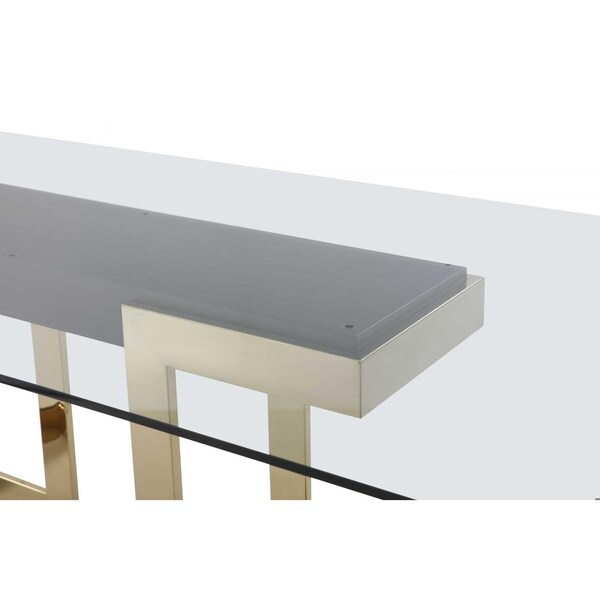 Homeroots 30 x 87 x 39 in. Glass Stainless Steel Dining Table, Polished Gold - 370725