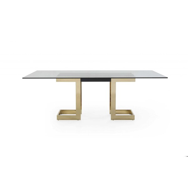 Homeroots 30 x 87 x 39 in. Glass Stainless Steel Dining Table, Polished Gold - 370725