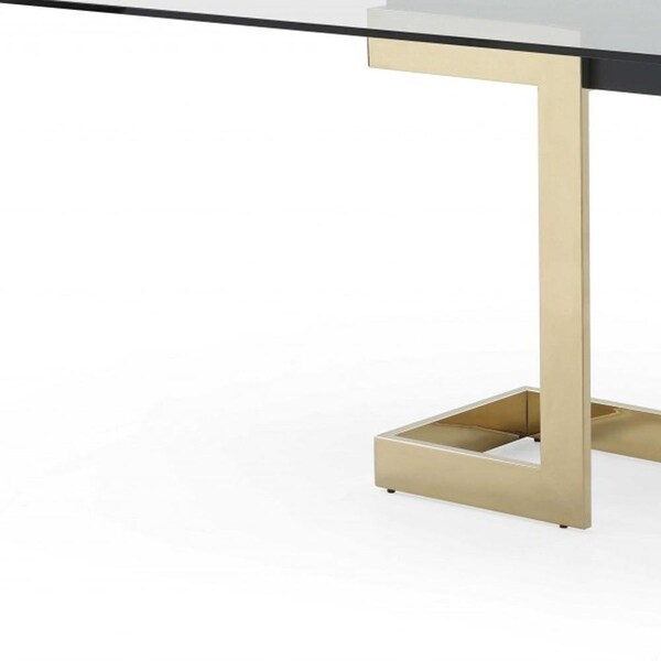 Homeroots 30 x 87 x 39 in. Glass Stainless Steel Dining Table, Polished Gold - 370725