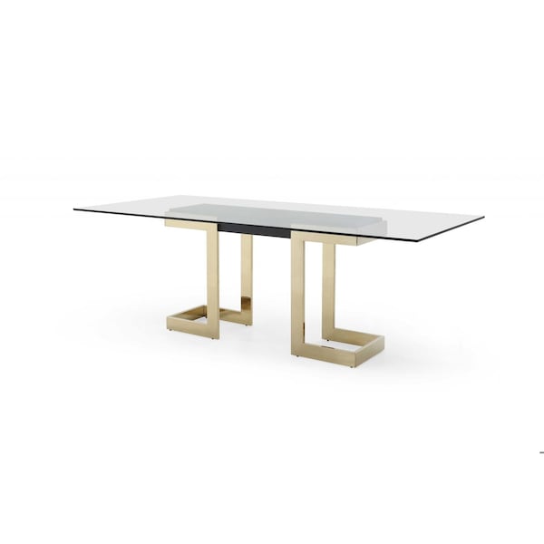 Homeroots 30 x 87 x 39 in. Glass Stainless Steel Dining Table, Polished Gold - 370725