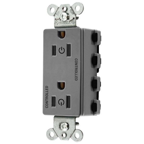 Hubbell Wiring Device-Kellems Straight Blade Devices, Receptacles, Style Line Decorator Duplex, SNAPConnect, Controlled, 15A 125V, 2-Pole 3-Wire Grounding, Nylon, Gray - SNAP2152C2GY