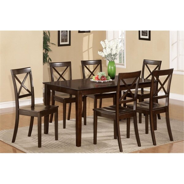 East West Furniture Cabos 7PC set with Solid Wood TopTable and 6 wood seat chairs - CAB7S-CAP-W