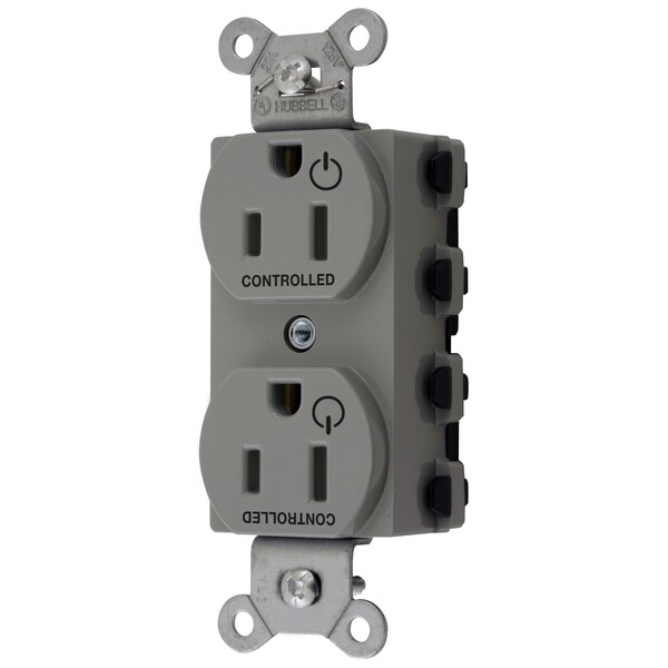 Hubbell Wiring Device-Kellems Straight Blade Devices, Receptacles, Duplex, SNAPConnect, Split Circuit, Controlled, 15A 125V, 2-Pole 3-Wire Grounding, Nylon, Gray - SNAP5262C2GY