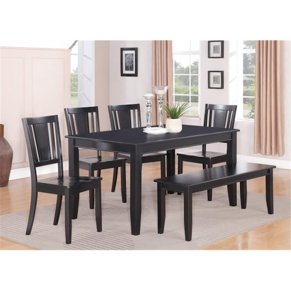 Latestluxury DU7-BLK-W 7 PC Dudley 36 in. x 60 in. Table and 6 Wood Seat Chairs in Black Finish - LA143150