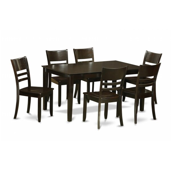 East West Furniture 7 Piece Dining Table Set For 6-Dining Table and 6 Chairs - CALY7-CAP-W