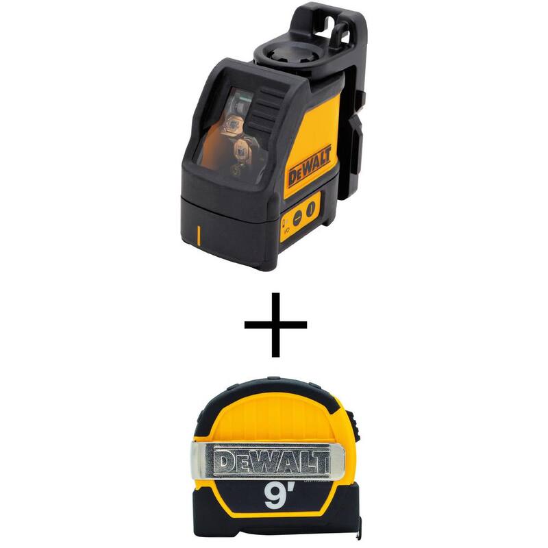 DEWALT 165 ft. Red Self-Leveling Cross-Line Laser Level Kit and 9 ft. x 1/2 in. Pocket Tape Measure with Magnetic Back - DW088K-QUW33028