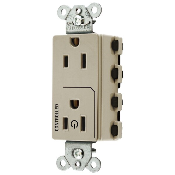 Hubbell Wiring Device-Kellems Straight Blade Devices, Receptacles, Style Line Decorator Duplex, SNAPConnect, Half Controlled, 15A 125V, 2-Pole 3-Wire Grounding, Nylon, Ivory - SNAP2152C1I