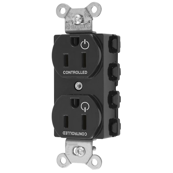 Hubbell Wiring Device-Kellems Straight Blade Devices, Receptacles, Duplex, SNAPConnect, Split Circuit, Controlled, 15A 125V, 2-Pole 3-Wire Grounding, Nylon, Black - SNAP5262C2BK