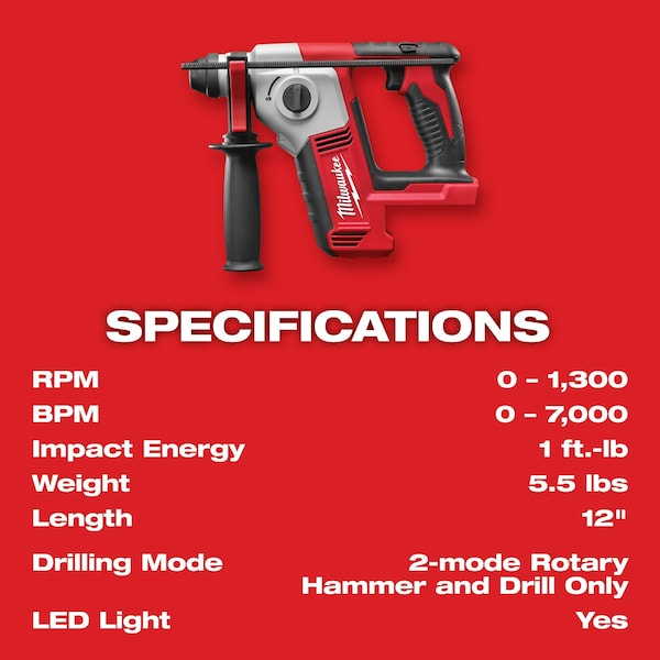 Milwaukee Tool M18  Cordless 5/8" SDS Plus Rotary Hammer - 2612-20