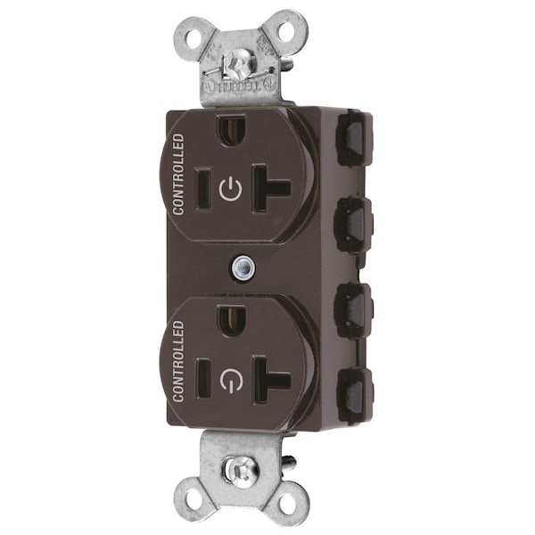 Hubbell Wiring Device-Kellems Straight Blade Devices, Receptacles, Duplex, SNAPConnect, Controlled, 20A 125V, 2-Pole 3-Wire Grounding, Nylon, Brown - SNAP5362C2