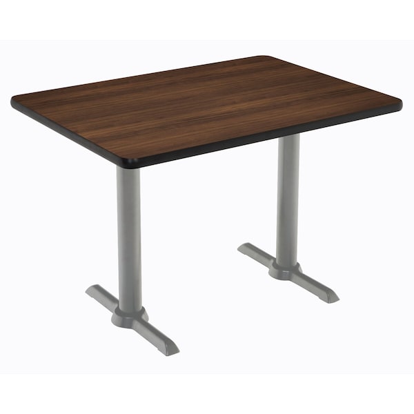 Kfi Rectangle KFI Mode 30" x 48" Conference Table, Walnut Finish, Silver T-leg Base, Bistro Height - T3048-B2065-SL-WL-38